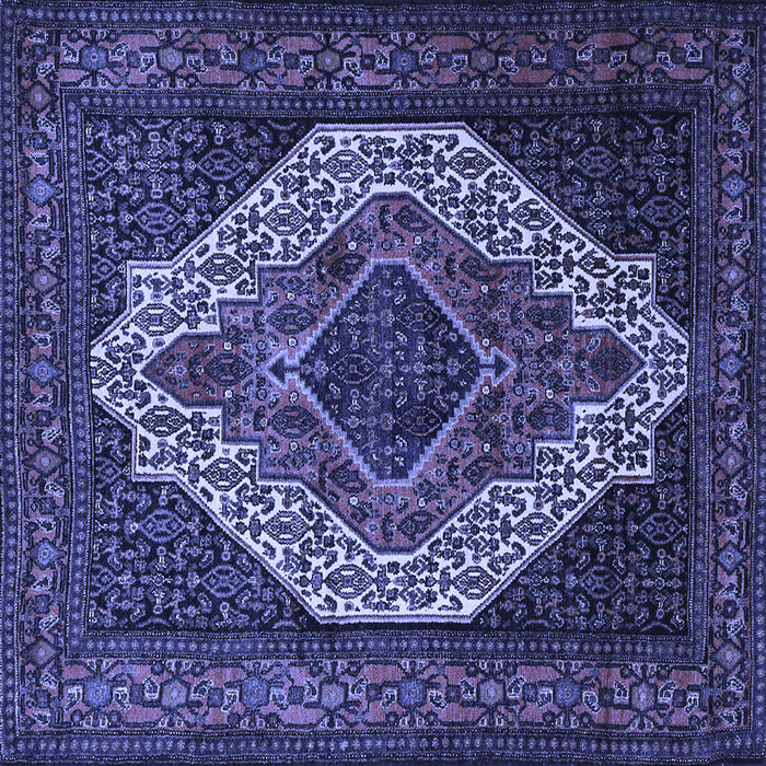 Square Machine Washable Medallion Blue Traditional Rug, wshtr2436blu