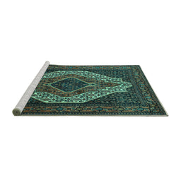 Sideview of Machine Washable Medallion Turquoise Traditional Area Rugs, wshtr2436turq