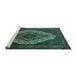 Sideview of Machine Washable Medallion Turquoise Traditional Area Rugs, wshtr2436turq