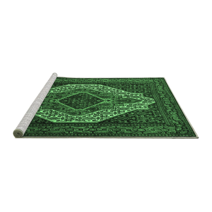 Sideview of Machine Washable Medallion Emerald Green Traditional Area Rugs, wshtr2436emgrn