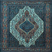 Square Machine Washable Medallion Light Blue Traditional Rug, wshtr2436lblu