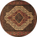 Round Machine Washable Medallion Brown Traditional Rug, wshtr2436brn