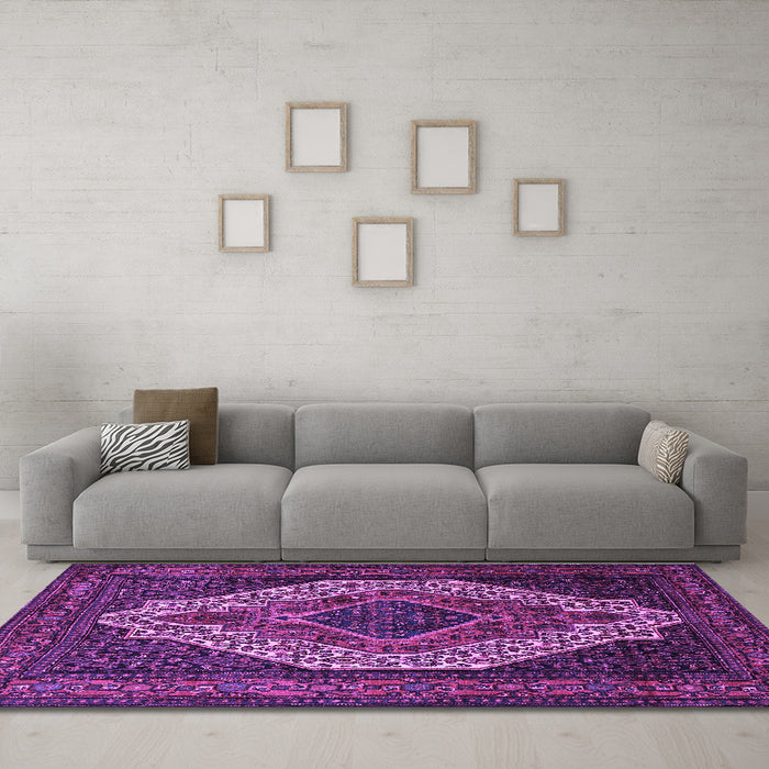 Machine Washable Medallion Purple Traditional Area Rugs in a Living Room, wshtr2436pur