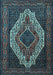 Machine Washable Medallion Light Blue Traditional Rug, wshtr2436lblu