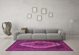 Machine Washable Medallion Pink Traditional Rug in a Living Room, wshtr2436pnk