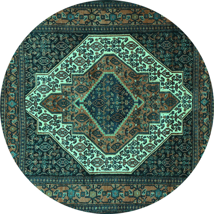Round Medallion Turquoise Traditional Rug, tr2436turq