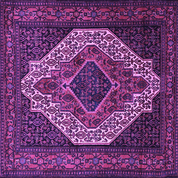 Square Machine Washable Medallion Purple Traditional Area Rugs, wshtr2436pur