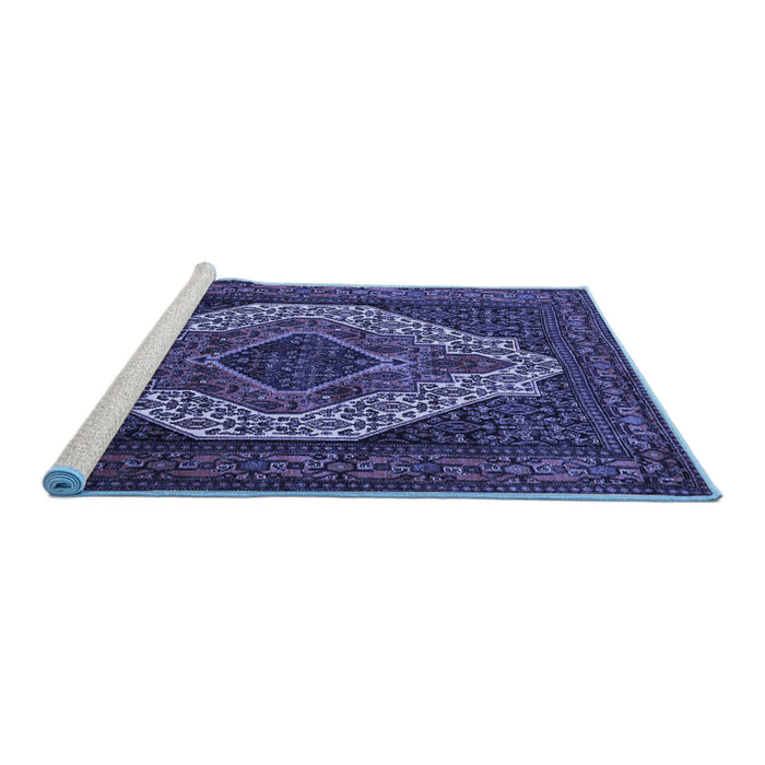 Sideview of Machine Washable Medallion Blue Traditional Rug, wshtr2436blu