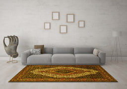Machine Washable Medallion Yellow Traditional Rug in a Living Room, wshtr2436yw
