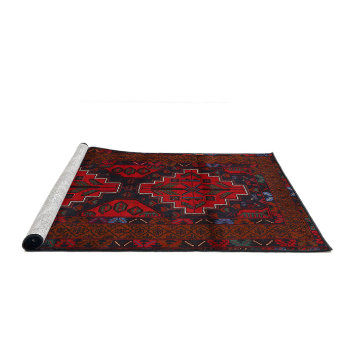 Sideview of Machine Washable Traditional Burgundy Brown Rug, wshtr2437