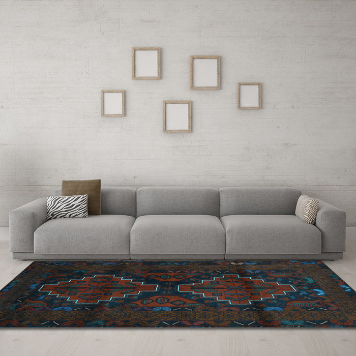 Machine Washable Persian Light Blue Traditional Rug in a Living Room, wshtr2437lblu