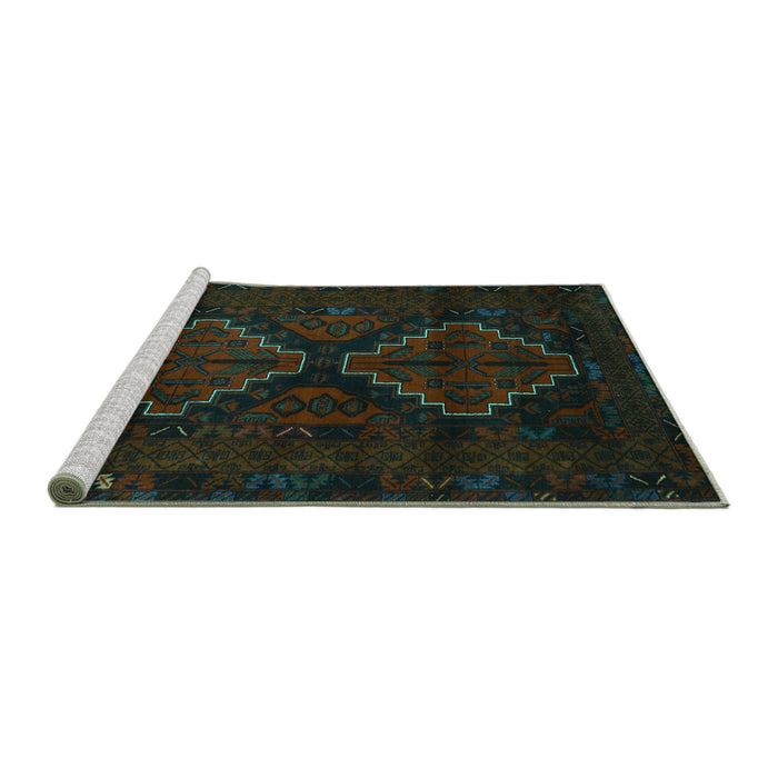 Sideview of Machine Washable Persian Turquoise Traditional Area Rugs, wshtr2437turq