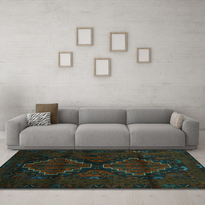 Machine Washable Persian Turquoise Traditional Area Rugs in a Living Room,, wshtr2437turq