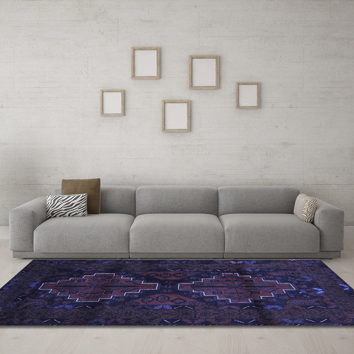 Machine Washable Persian Blue Traditional Rug in a Living Room, wshtr2437blu