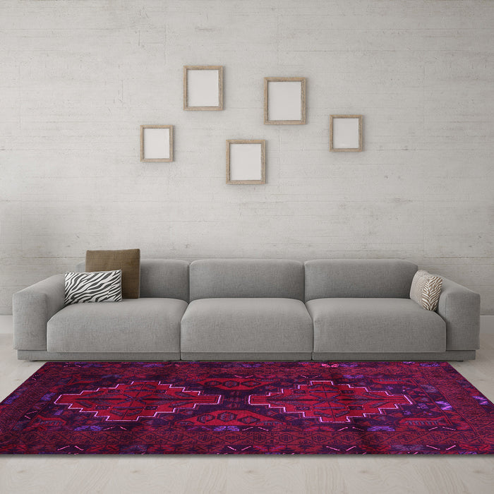 Machine Washable Persian Pink Traditional Rug in a Living Room, wshtr2437pnk