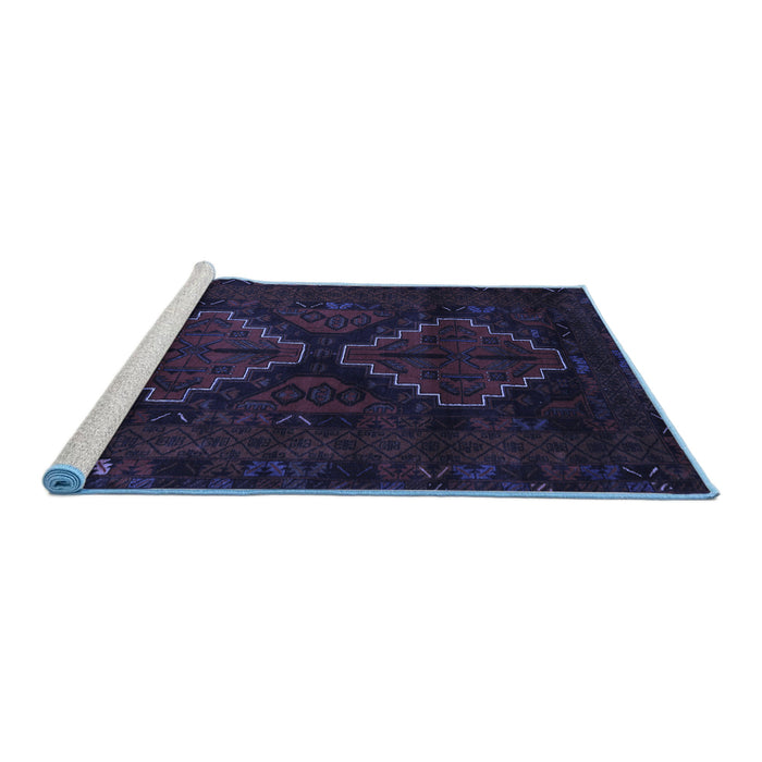 Sideview of Machine Washable Persian Blue Traditional Rug, wshtr2437blu