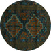 Round Machine Washable Persian Turquoise Traditional Area Rugs, wshtr2437turq