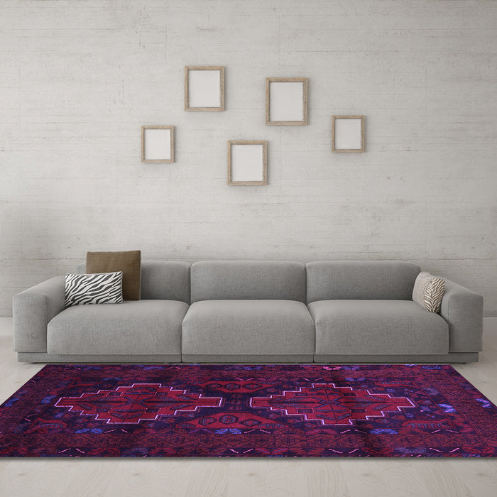 Machine Washable Persian Purple Traditional Area Rugs in a Living Room, wshtr2437pur
