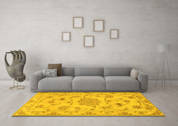 Machine Washable Persian Yellow Traditional Rug in a Living Room, wshtr2438yw