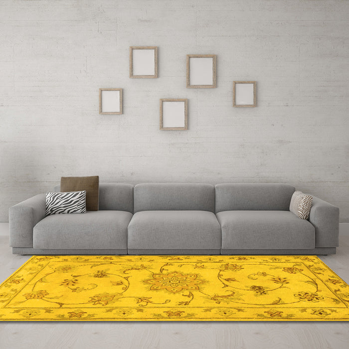 Machine Washable Persian Yellow Traditional Rug in a Living Room, wshtr2438yw