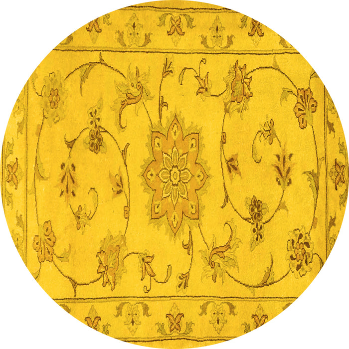 Round Machine Washable Persian Yellow Traditional Rug, wshtr2438yw