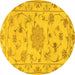 Round Machine Washable Persian Yellow Traditional Rug, wshtr2438yw