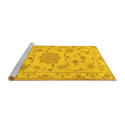 Sideview of Machine Washable Persian Yellow Traditional Rug, wshtr2438yw