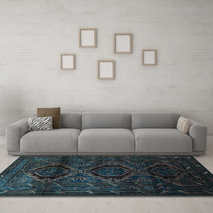 Machine Washable Persian Light Blue Traditional Rug in a Living Room, wshtr2439lblu
