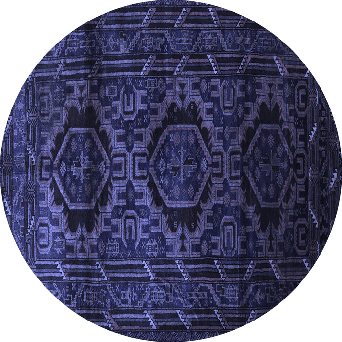 Round Machine Washable Persian Blue Traditional Rug, wshtr2439blu