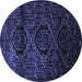 Round Machine Washable Persian Blue Traditional Rug, wshtr2439blu