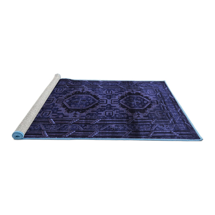 Sideview of Machine Washable Persian Blue Traditional Rug, wshtr2439blu