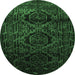 Round Machine Washable Persian Emerald Green Traditional Area Rugs, wshtr2439emgrn