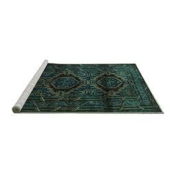 Sideview of Machine Washable Persian Turquoise Traditional Area Rugs, wshtr2439turq