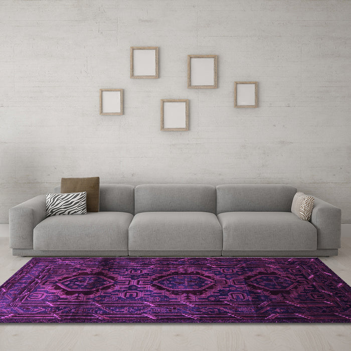 Machine Washable Persian Purple Traditional Area Rugs in a Living Room, wshtr2439pur