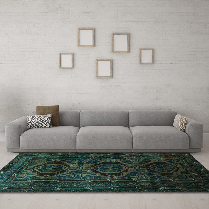 Machine Washable Persian Turquoise Traditional Area Rugs in a Living Room,, wshtr2439turq