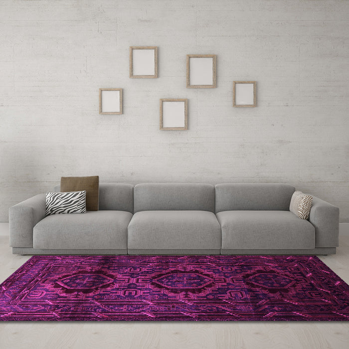 Machine Washable Persian Pink Traditional Rug in a Living Room, wshtr2439pnk