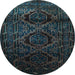 Round Machine Washable Persian Light Blue Traditional Rug, wshtr2439lblu