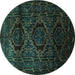 Round Machine Washable Persian Turquoise Traditional Area Rugs, wshtr2439turq