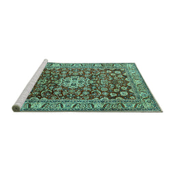 Sideview of Machine Washable Persian Turquoise Traditional Area Rugs, wshtr243turq