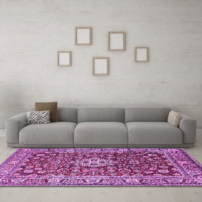Machine Washable Persian Purple Traditional Area Rugs in a Living Room, wshtr243pur