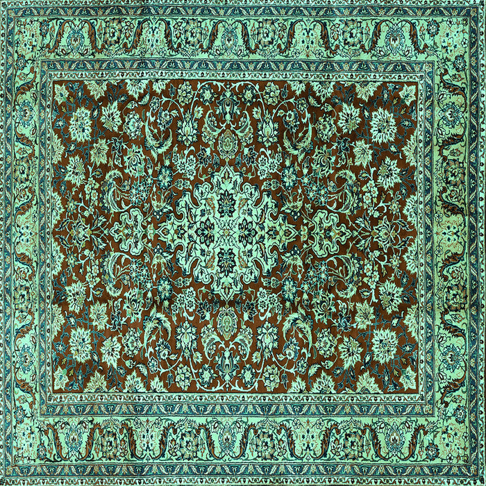 Square Machine Washable Persian Turquoise Traditional Area Rugs, wshtr243turq