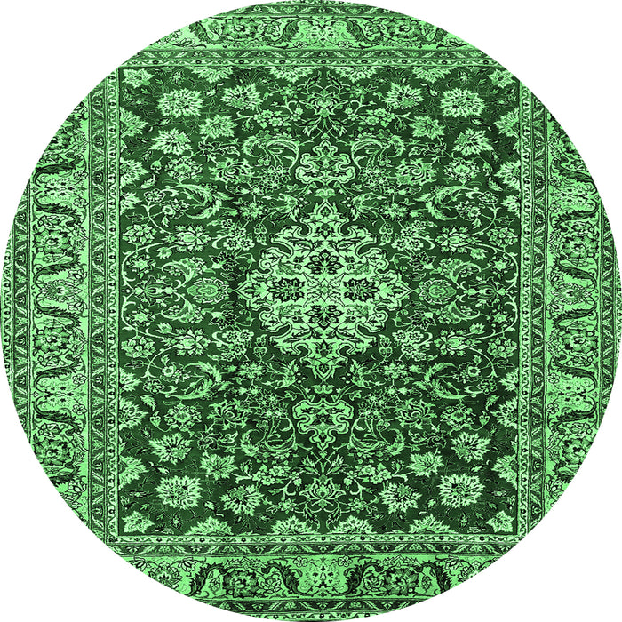 Round Machine Washable Persian Emerald Green Traditional Area Rugs, wshtr243emgrn