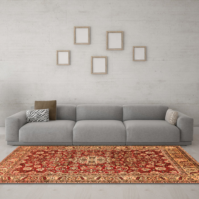 Machine Washable Persian Orange Traditional Area Rugs in a Living Room, wshtr243org