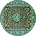 Round Machine Washable Persian Turquoise Traditional Area Rugs, wshtr243turq