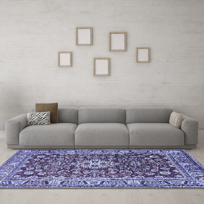 Machine Washable Persian Blue Traditional Rug in a Living Room, wshtr243blu