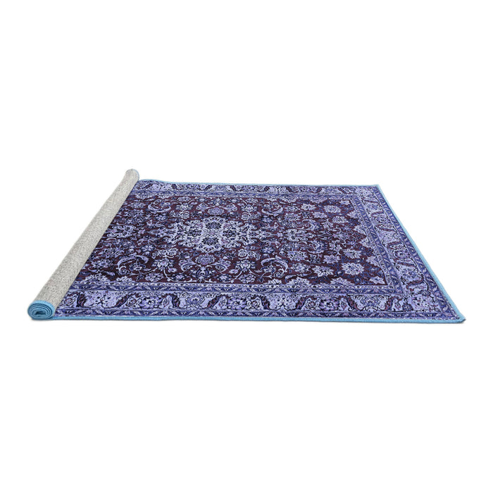 Sideview of Machine Washable Persian Blue Traditional Rug, wshtr243blu