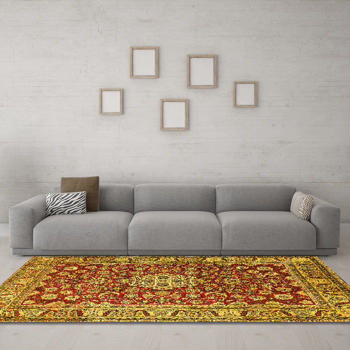 Machine Washable Persian Yellow Traditional Rug in a Living Room, wshtr243yw