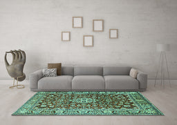 Machine Washable Persian Turquoise Traditional Area Rugs in a Living Room,, wshtr243turq