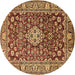 Round Machine Washable Persian Brown Traditional Rug, wshtr243brn