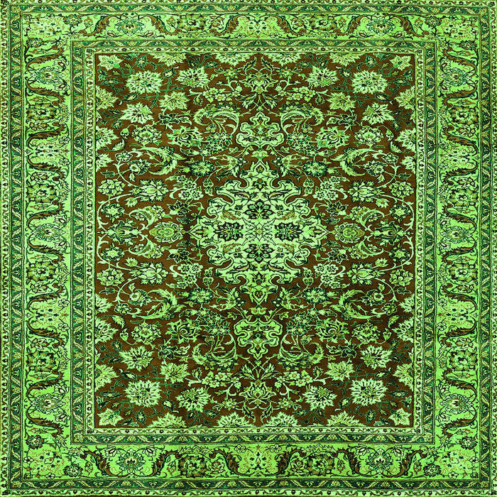 Round Machine Washable Persian Green Traditional Area Rugs, wshtr243grn